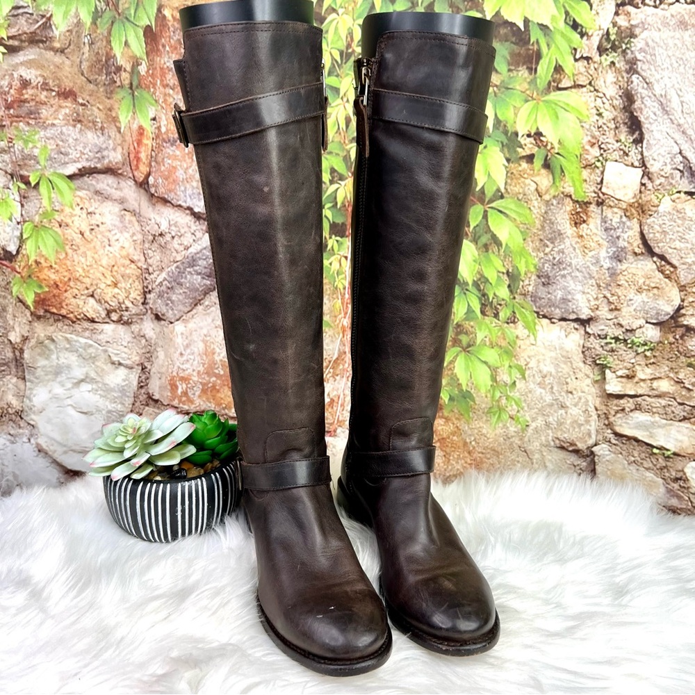 SONORA Quiet Luxury Equestrian Distressed Brown Leather Riding Boots, 6B - Picture 6 of 14